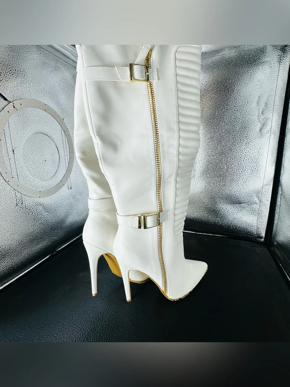 White Faux Leather Over-the-Knee Stiletto Boots